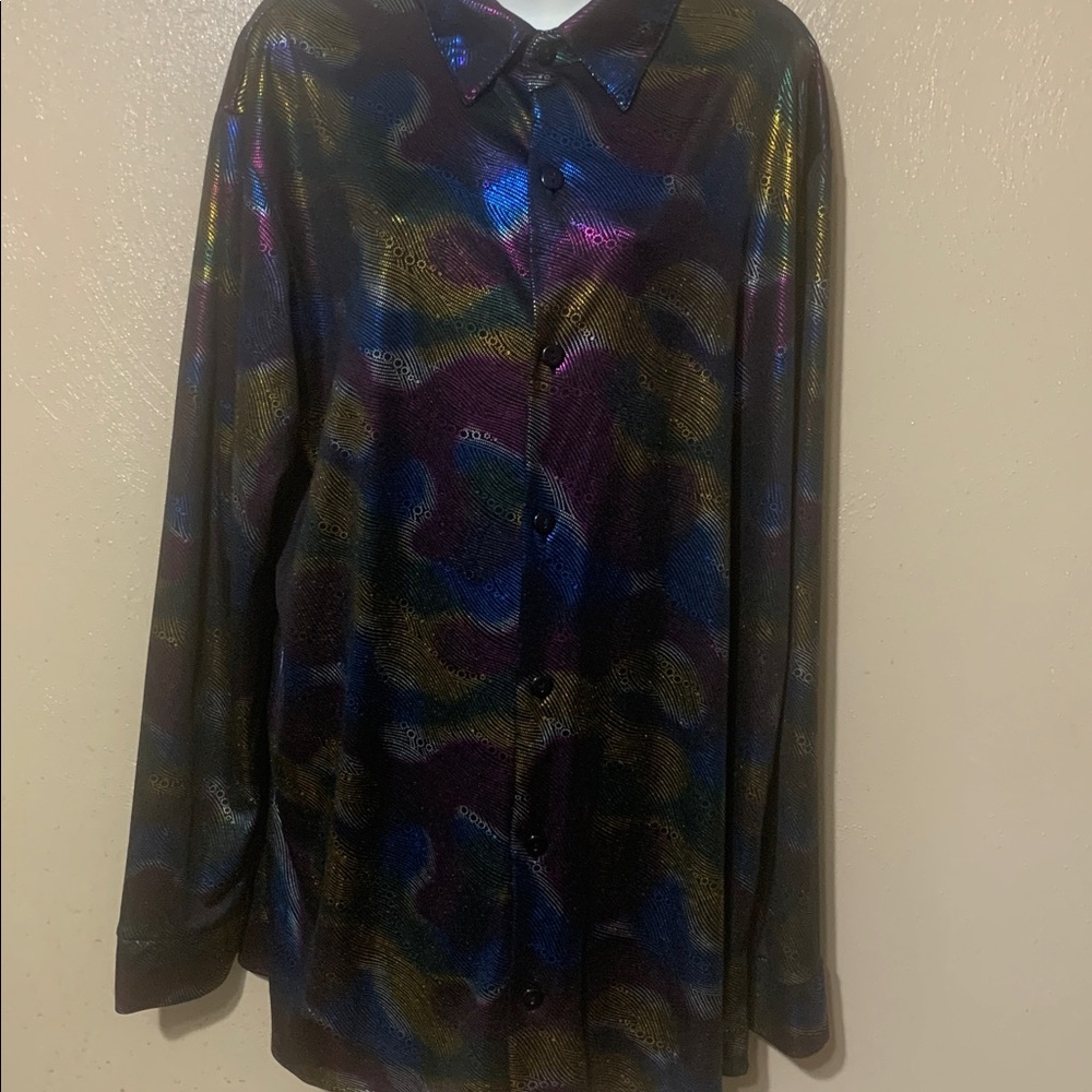 Shimmery Multicolor Patterned Button-Up Shirt - image 2